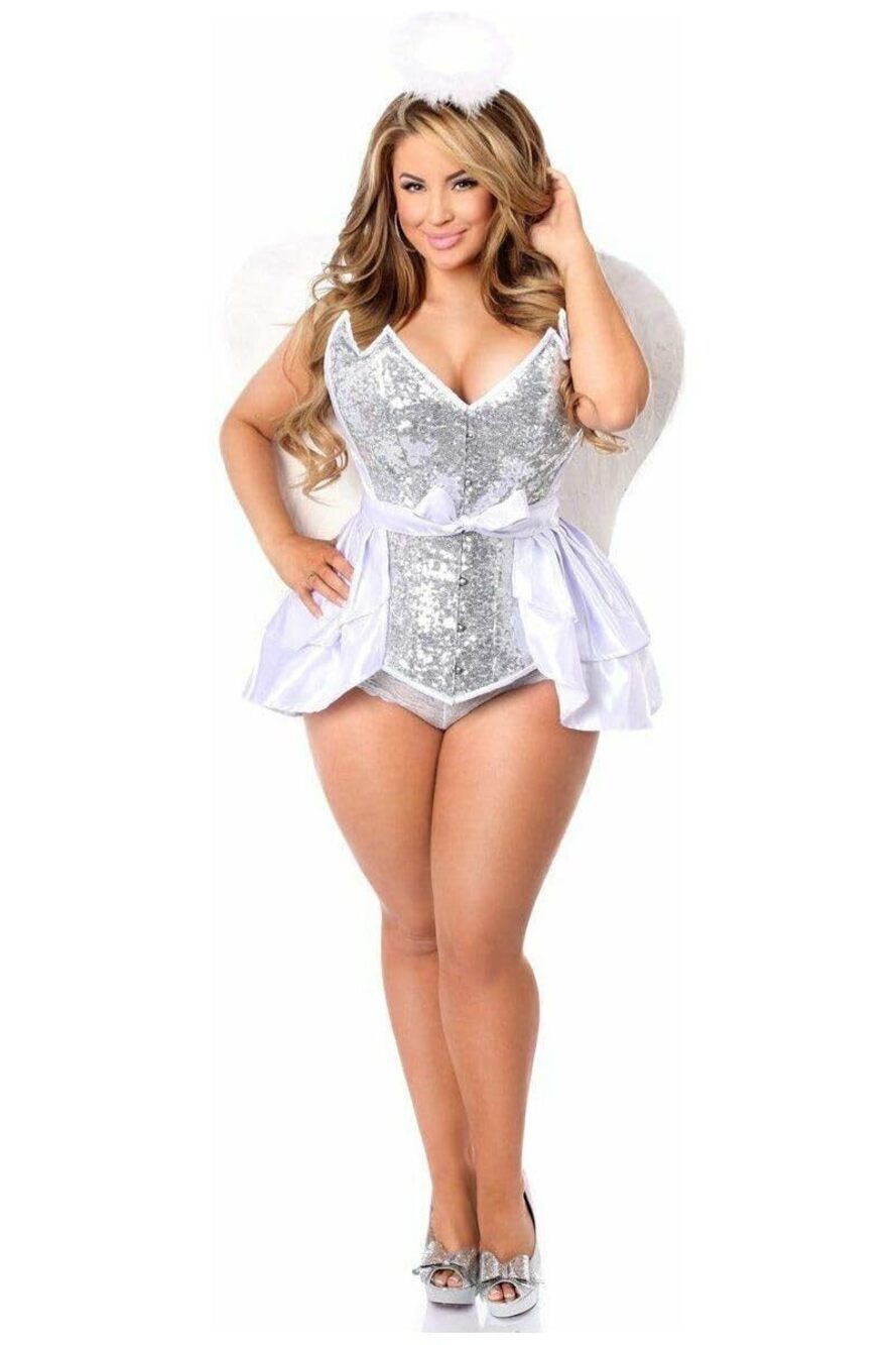 1619 Top Drawer 4 Pc Sequin Innocent Angel Corset Costume, Silver, XLarge